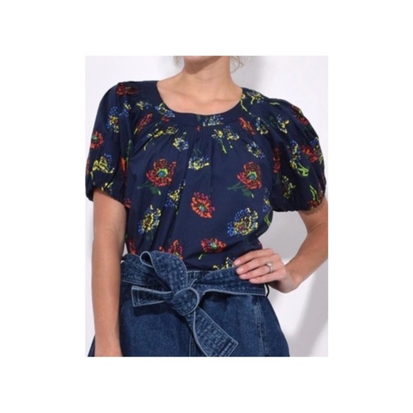 Ulla Johnson Tops - Ulla Johnson Celine Puff Sleeve Floral Blouse Midnight Navy Smocked Top 0